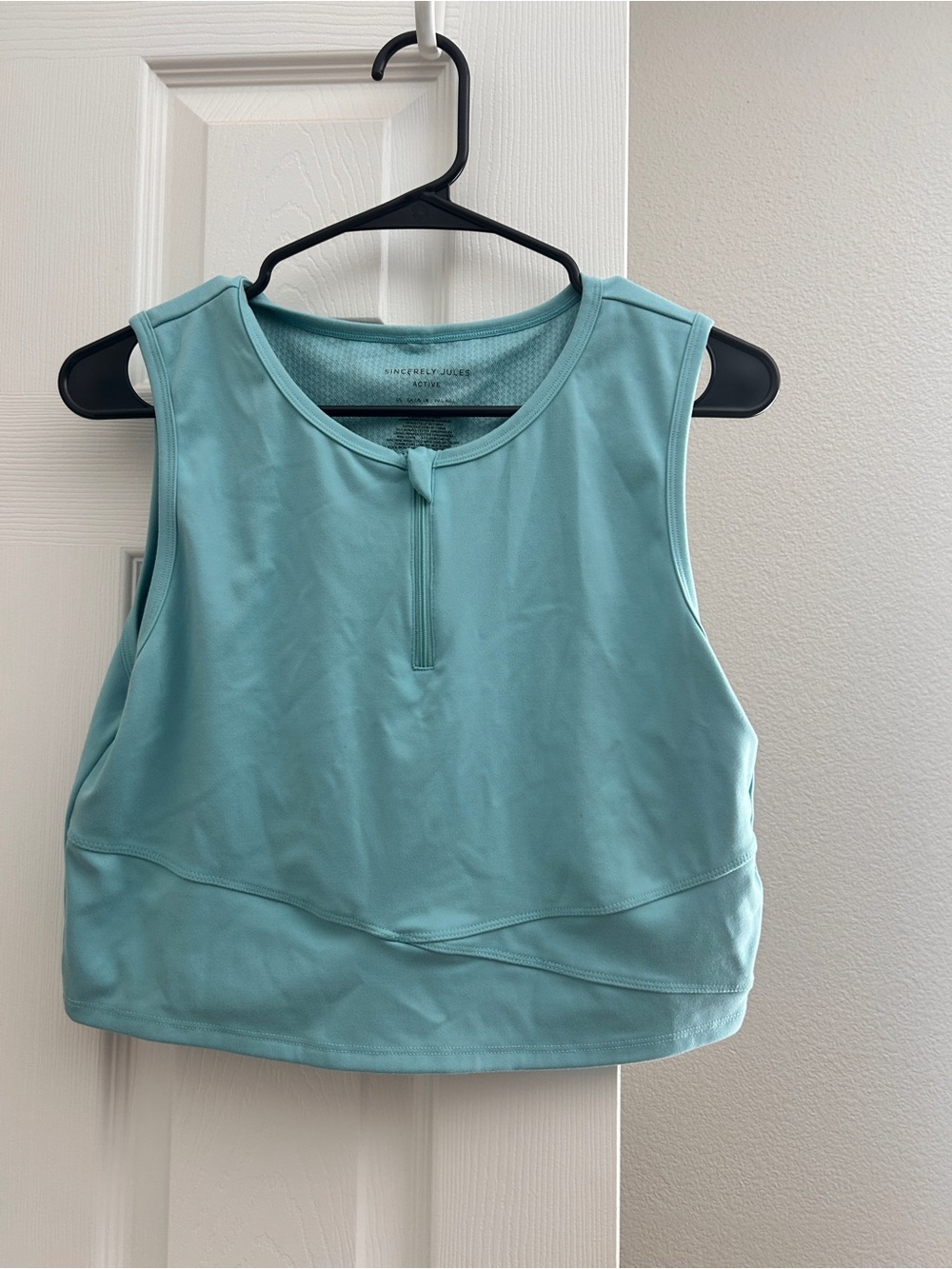 Sincerely Jules Aqua Sleeveless Zip-Front Crop Tank